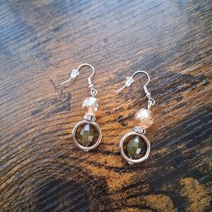 Handcrafted Peach and Olive Dangle Earrings